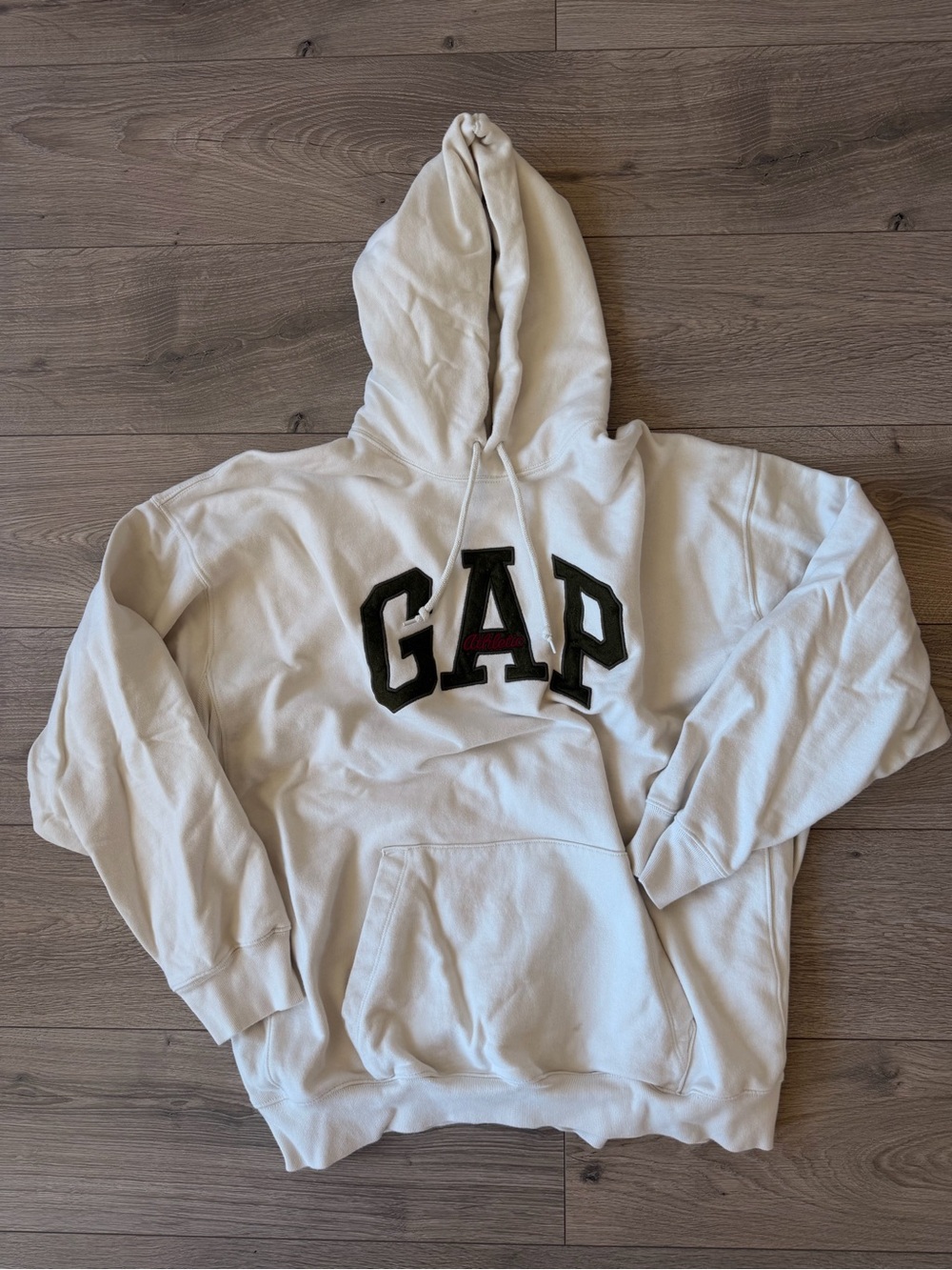 GAP Cream Hoodie with Black Lettering X-Large Tall
